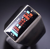 Vintage Sz 13 Silver & Jet Navajo Inlay Yei Bi Chei Men's Ring by Jimmy Harrison 6E14F