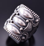 Size 12-3/4 Silver Navajo Handstamped Concho Ring by Derrick Gordon 4A31J
