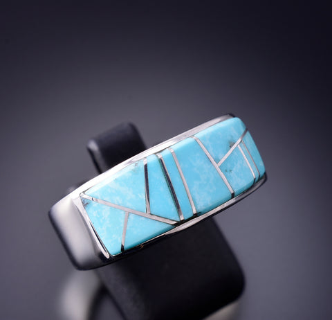Size 11-3/4 Silver & Turquoise Navajo Inlay Men's Ring by TSF 3L07P