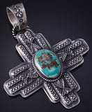 Silver & Turquoise Navajo Handmade Zia Design Pendant by Kevin Billah 5J18F