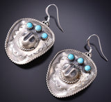 Silver and Turquoise Cowboy Hat Earrings - Navajo handmade 6K02S