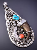 Silver & Turquoise Bearclaw Navajo Pendant 4K10G