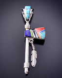 Reversible Silver Multistone Navajo Inlay Tomahawk Pendant by TSF 3L07X