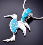 Silver & Turquoise Navajo Inlay Hummingbird Pendant by TSF 3L08B