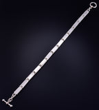 Vintage Silver & Turquoise Multistone Navajo Inlay Link Bracelet 5L17H