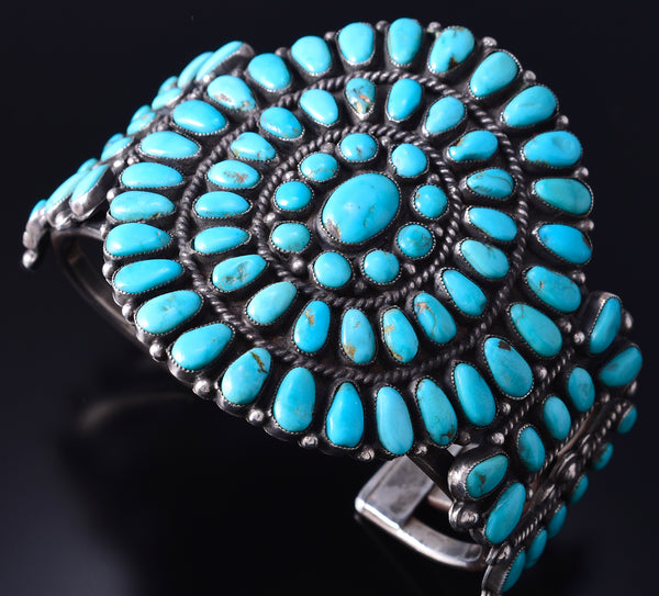 Vintage Silver & Natural Turquoise Navajo Cluster Bracelet signed XXX 6A21T