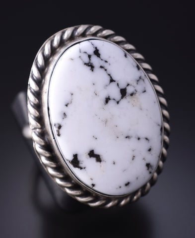 Adjustable Silver & White Buffalo Turquoise Navajo Ring by Donovan Skeets 5L07F
