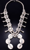 Vintage Silver & Gaspeite Navajo Squash Blossom Necklace signed KA 6G29P