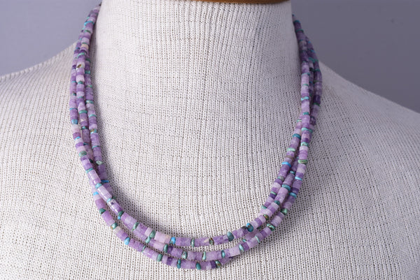 21" Three Strand Purple Amythyst & Turquoise Multistone Santo Domingo Necklace by Randy Garcia 5H25N