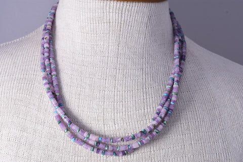 21" Three Strand Purple Amythyst & Turquoise Multistone Santo Domingo Necklace by Randy Garcia 5H25N