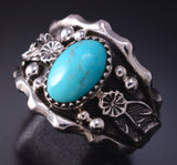 Size 11-1/2 Silver & Turquoise Navajo Men's Ring by Genevieve Francisco 5J29C