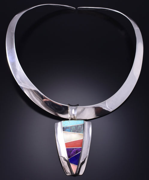 Vintage Silver Multistone Laguna Pueblo Inlay Necklace Set - Frank Carillo 6F09F