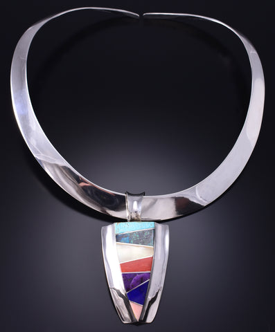 Vintage Silver Multistone Laguna Pueblo Inlay Necklace Set - Frank Carillo 6F09F