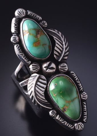 Vintage Size 6-1/2 Silver & Turquoise Double Stone Navajo Ring 5G12J