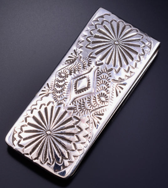 Silver Navajo Handstamped Concho Style Money Clip by Shirley Skeets 5L25J
