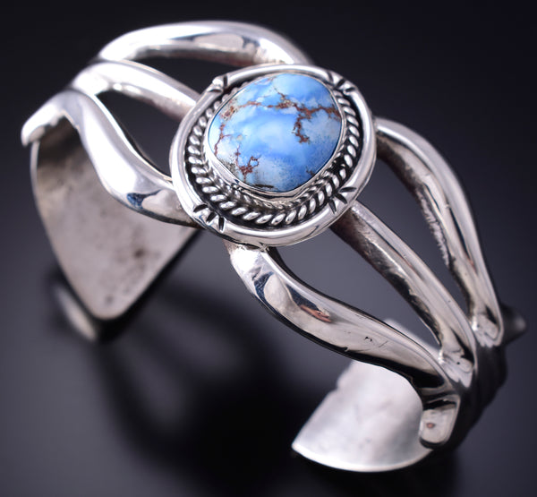 Preowned - Silver & Golden Hills Turquoise Navajo Handmade Sandcast Bracelet 6E14A