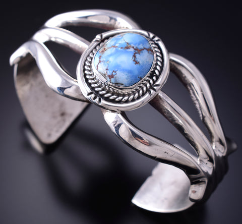 Preowned - Silver & Golden Hills Turquoise Navajo Handmade Sandcast Bracelet 6E14A