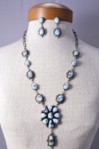 Silver & Golden Hills Turquoise Navajo Necklace & Earring Set - Eli Skeets 4L09B