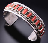 Silver & Coral Navajo Handmade Bracelet by Chester Charley 3F05T