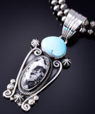 Silver & Golden Hills Turquoise White Buffalo Navajo Pendant - Erick Begay 6C02G