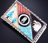 Silver Multistone Zuni Inlay Spinner Sunface Buckle by Don Dewa 5L25Y