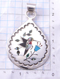 Silver & Coral Multistone Navajo Inlay Hummingbird Pendant by Raymond Boyd 3F12L