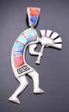 Silver & Turquoise Multistone Navajo Inlay Kokopelli Pendant by Berna Joe 3F12N
