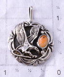 Silver & Spiny Oyster Shell "Eagle Landing" Navajo Pendant 6G29Q