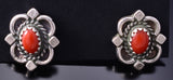 Silver & Coral Navajo Handmade Post Earrings by Theresa Smith 6D22O