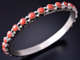 Silver & Coral Navajo Bangle Bracelet by Gaynelle Parker & Shona Yazzie 5L21Z