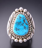 Size 7-1/2 Silver & Kingman Turquoise Navajo Handmade Ring by Julia Etsitty 3F19M