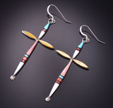 Silver & Turquoise Multistone Zuni Inlay Cross Earrings by Lynette Bowannie 3G05X