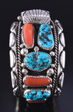 Vintage Silver & Turquoise w/ Coral Navajo "Watch on Side" Watch Bracelet 5K17A