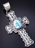 Sterling Silver and Golden Hills Turquoise Navajo Cross Pendant by June Delgarito 5L17T