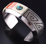 Vintage Silver & Turquoise Multistone Navajo Inlay Bracelet Richard Tsosie 5K10D