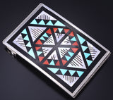 Vintage - Silver Multistone Zuni Inlay Geometric Buckle by Leander & Lisa Othole 6A03G