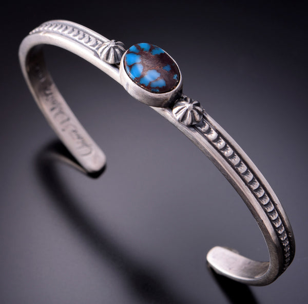 Silver & Egyptian Turquoise Navajo Handmade Bracelet 3F05Y