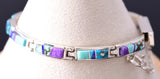 Silver & Turquoise Multistone Navajo Inlay Link Bracelet Evangeline David 6H31G