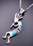 SIlver & Turquoise Multistone Navajo Kokopelli Pendant by Allen Lee 3F12T