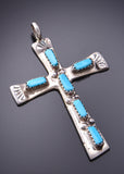 Silver & Turquoise Zuni Handmade Cross Pendant by C. Iule 3F10Z