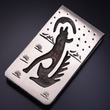 Silver Navajo Handmade Howling Wolf Money Clip by Ralph Bia Sr. 5B14P