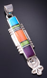 Silver & Turquoise Multistone Navajo Inlay Long Pendant by Benson Shorty 5L13B