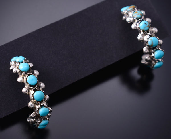 Silver & Turquoise Zuni Petit Point Half Hoop Earrings by Marlon Quam 6D20J