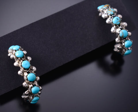 Silver & Turquoise Zuni Petit Point Half Hoop Earrings by Marlon Quam 6D20J