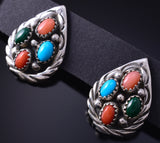 Silver & Turquoise Multistone Navajo Handmade Waterdrop Earrings by MC 5F10P