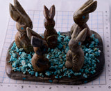 Picasso Marble Zuni Fetish - 5 rabbits with Turquoise by Stafford Chimoni 5L09