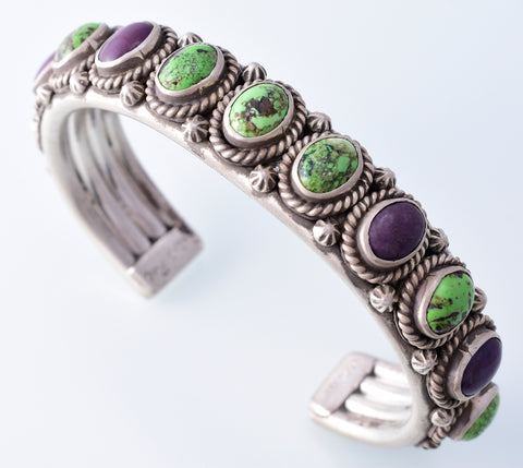 Silver & Sugilite & Gaspeite Navajo Row Bracelet by Erick Begay 3H20P