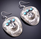 Silver and Turquoise Cowboy Hat Earrings - Navajo handmade 6K02S