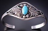 Silver & Kingman Turquoise Eagle Feathers Navajo Bracelet by Harry Yazzie 6H31A
