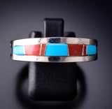 Size 12 Navajo Men's Ring Turquoise and Coral Inlay by Wilbert Muskett 6K22T